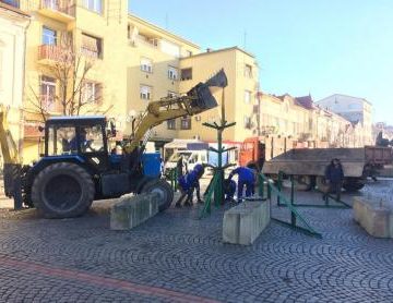 В Мукачево устанавливают новогоднюю ёлку (ФОТО)